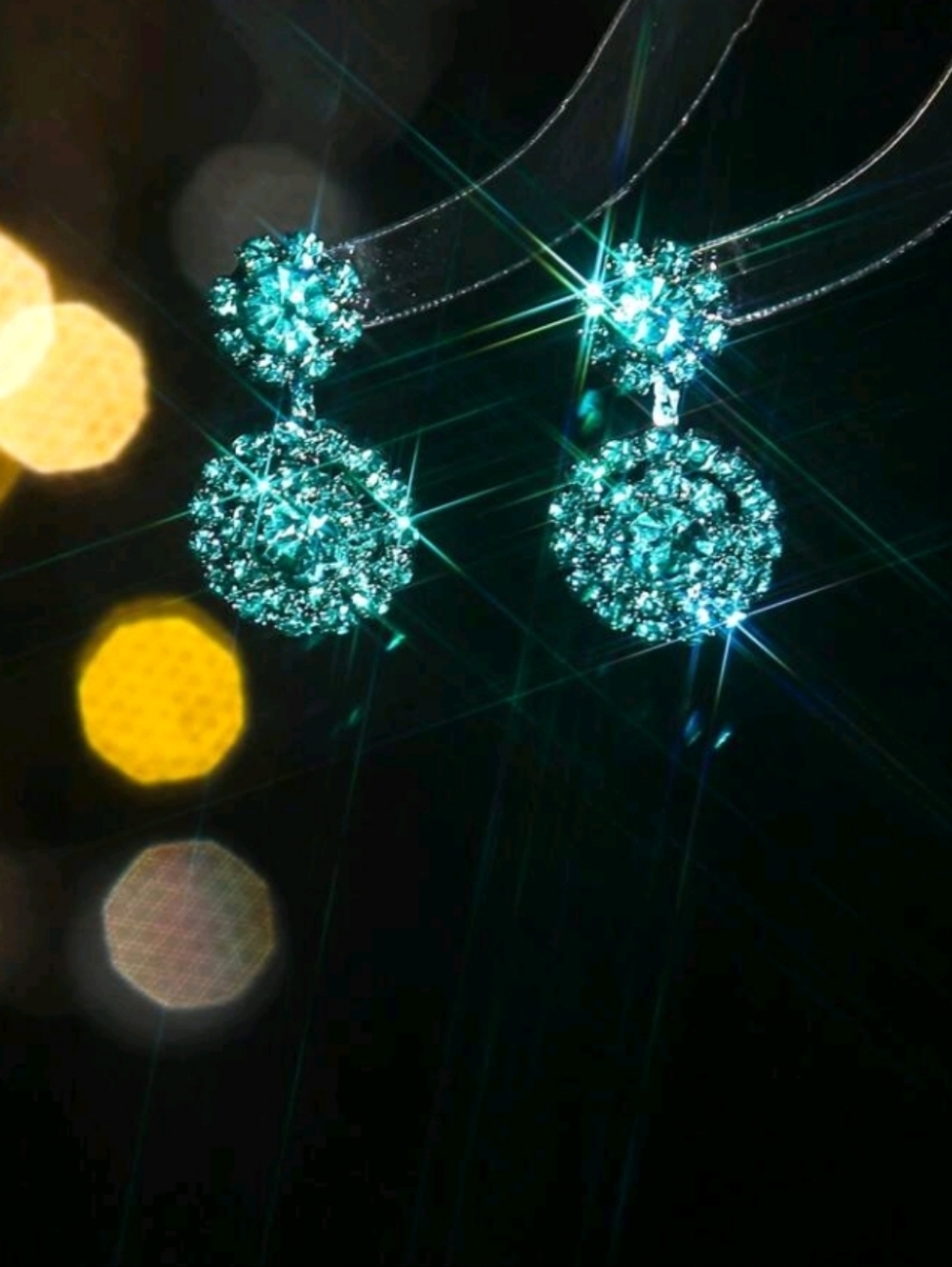 Green Rhinestone Drop Earrings - Picture 2 of 5